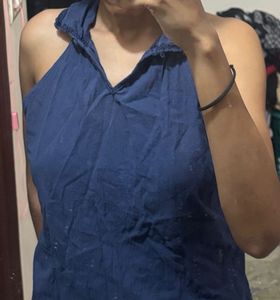 Blue Sleeveless V-Neck Top