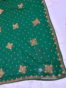 heavy bridal handwork Green  Saree