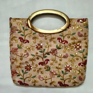 Embroidered Clutch with Golden Handle