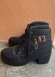Black Faux Leather Lace-Up Boots