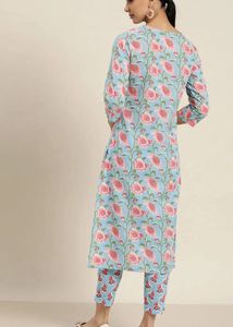 Sangria Blue Floral Print Kurta Set