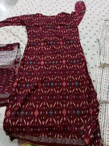 Maroon Printed Kurta Set with Dupatta