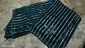 Beautiful Striped Teal Saree with Embellishments