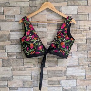 Embroidered Black Tie-Up Blouse fix price