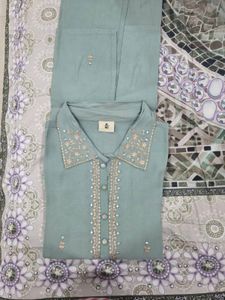 New Sage Bloom Embroidered Kurta Pant Set