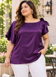 Elegant Purple Satin Top with Bow Sleeves