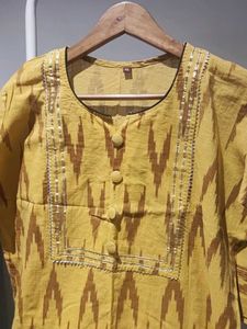 XL - Yellow Ikat Print Kurta Set