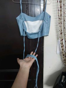 Synthetic Leather Lace Back Top