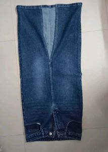 Denim Midi Skirt with Slit