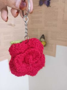Handmade Crochet Rose Keychain