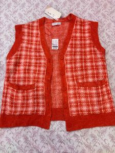 Orange Plaid Knit Vest