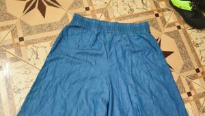 Blue Denim Wide Leg Pants