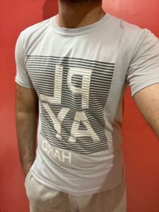 Play Hard Light Grey Graphic T-Shirt For Men 👕