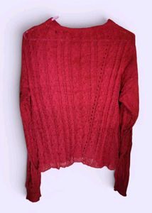 Women's Red Full Sleeve Knitted Sweater – Good Con