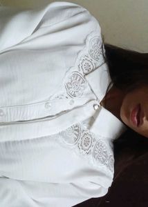 Elegant White Lace Trim Button-Up Blouse
