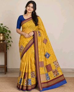 Vibrant Yellow Patchwork Saree