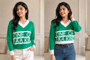 Korean oversize "One Of A Kind" V-Neck Sweater