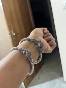 Oxidized Silver Peacock Kada Bangles