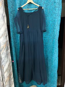 Elegant Teal Net Sleeve Gown
