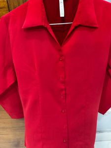 Elegant Red Collared Shirt