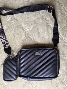Quilted Black Sling Bag with Pouch