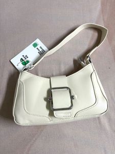Cream Shoulder Bag with Silver Buckle