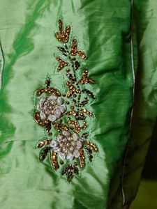 Green Embroidered Silk Blouse and skirt