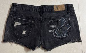 Distressed Black Denim Shorts