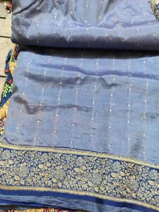 Elegant Blue Floral Cotton Silk Saree