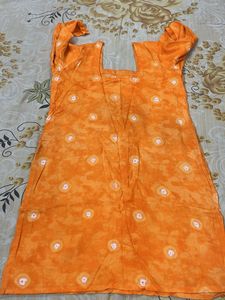 Orange Bandhani Kurta with Green patiyala