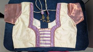 Elegant Cream &amp; Lavender Silk Readymade Blouse