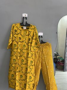 Yellow Printed Kurta Set (XL)