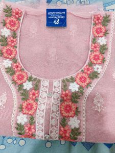 Pink Embroidered Kurta Set with dupatta ( unstitch