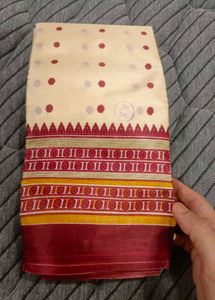 Cream &amp; Maroon Saree