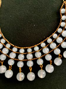 Elegant Beaded Choker Necklace - light blue