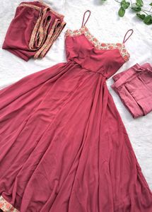 New Mauve Embroidered Anarkali Set