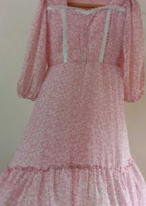 Floral Baby Pink Knee Length Frock 🌸