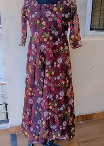 Floral Print Brown Dress