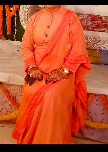 Peach Embroidered Cotton Silk Blend Gown