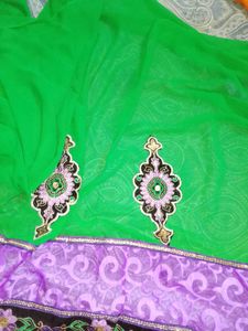Vibrant Green &amp; Purple Saree