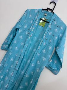 Blue Printed Kurta Set with Jacket