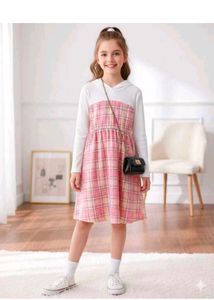 Cute Pink Plaid Dress with Hood