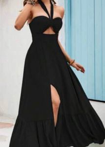 Chic Black Halter Neck Maxi Dress