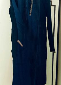 Elegant Manyavar brand navy blue Striped Kurta