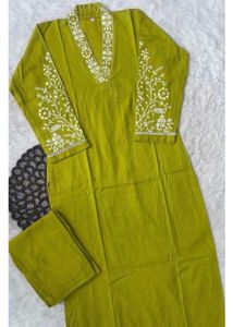 Olive Green Embroidered Kurta Set