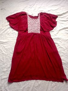 Red Ethnic Gown with White Embroidery
