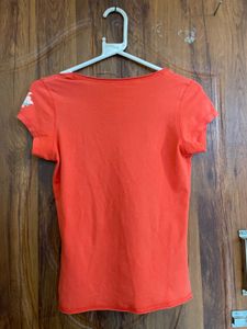 Orange V-Neck Floral Print T-Shirt