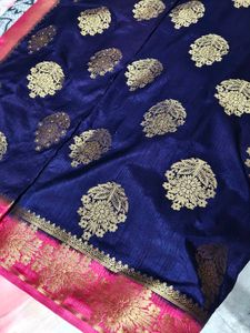 Navy Blue Banarasi Silk Saree
