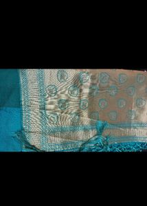 Elegant Teal Silk Saree with Gold Border