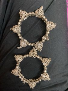 Silver Tone Intricate Jhumka Bangles